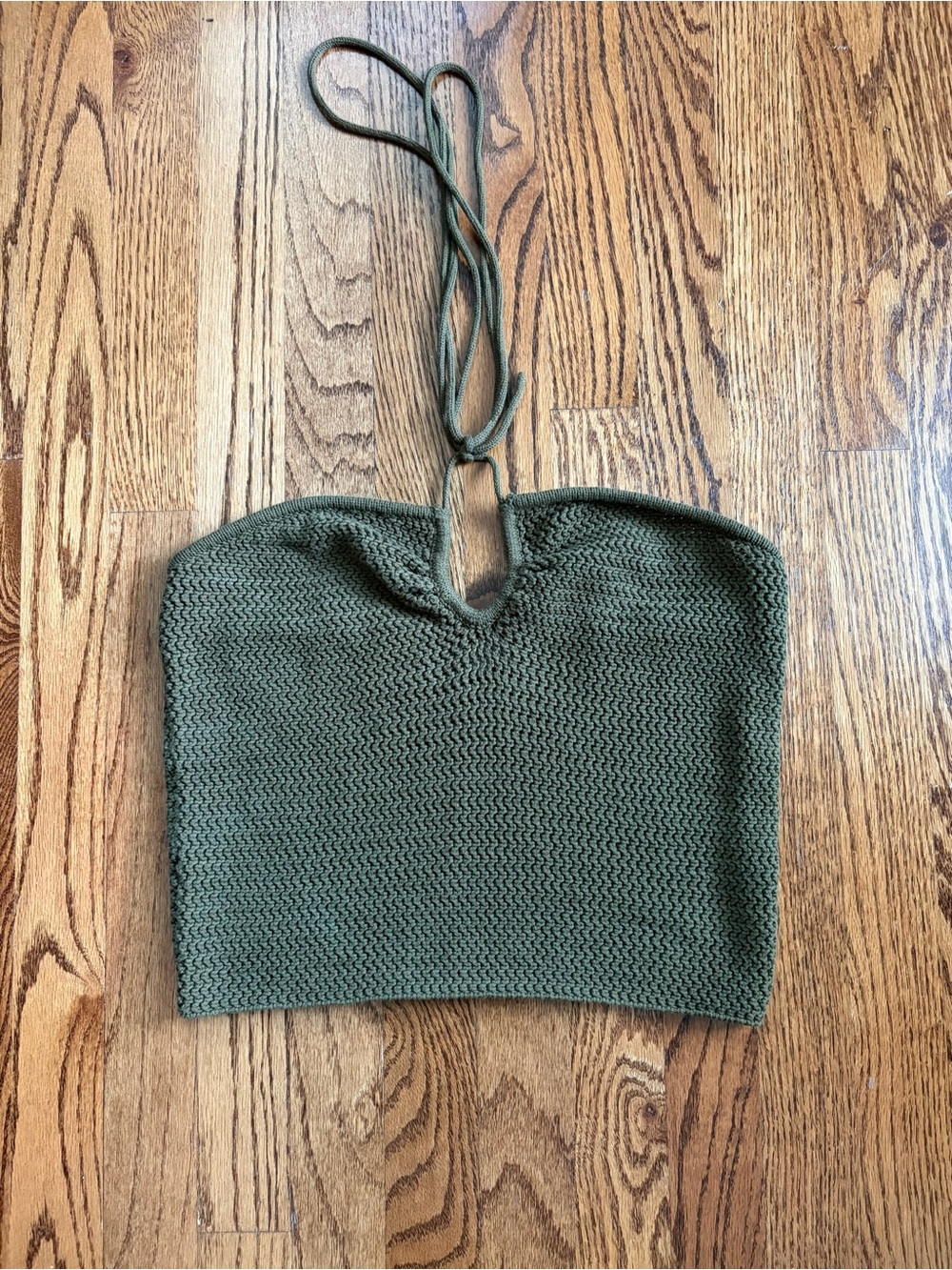 Reformation Suzanne Halter Sweater Tank Olive Oil Green Open Knit Keyhole Top L - Picture 4 of 10